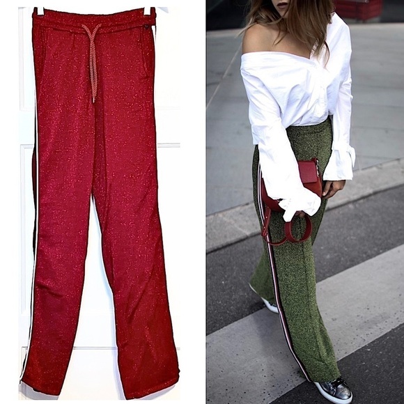 SCOTCH & SODA Y2K Metallic Sparkle Tuxedo Stripe Drawstring Lounge Track Pant XS - Picture 1 of 7